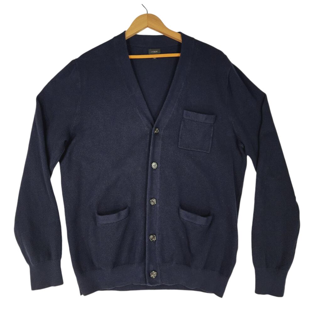 J Crew Cardigan Sweater XL Women Navy Blue Button Pockets Grandpa Style